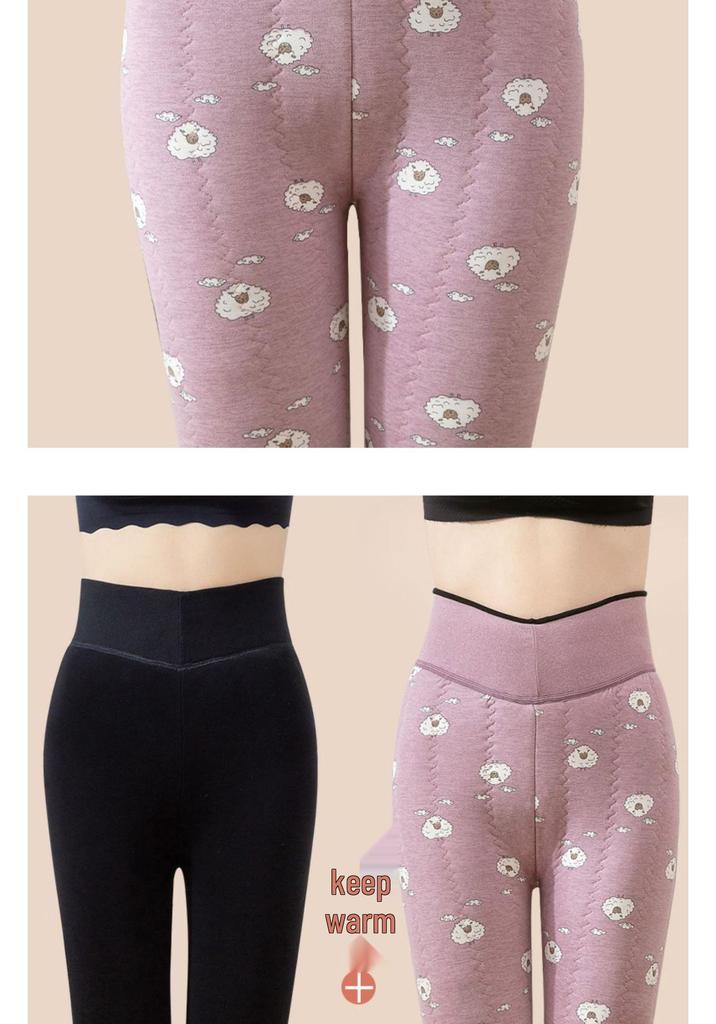 High-Waisted Women's Extra-Thick Fleece-Lined Thermal Wool Cotton Pants Plus Size