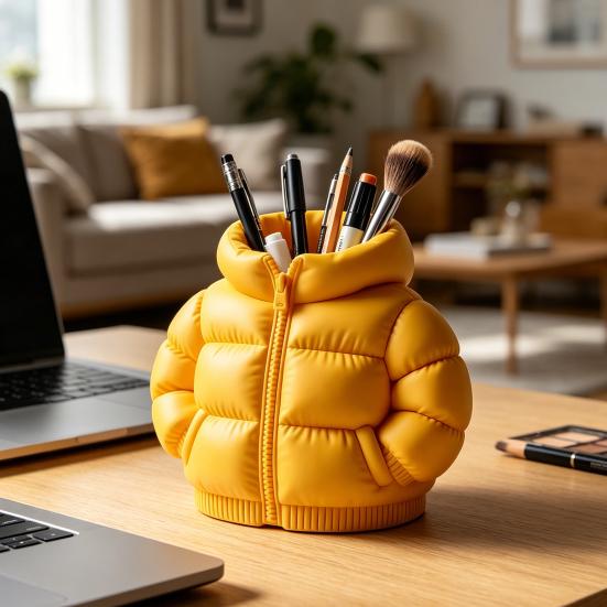 Pufferjacke-förmiger Stiftebecher, 3D-gedruckter Schreibtisch-Organizer, Kreativer Mantel-Stifthalter für Make-up-Pinsel, Home-Office-Dekoration