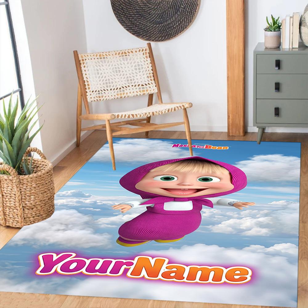 Masha Bear Personalized Name Floor Mat Suitable for Kitchen Balcony Living Rooms Dining Room Anti-slip Rug Anime Office Decor
