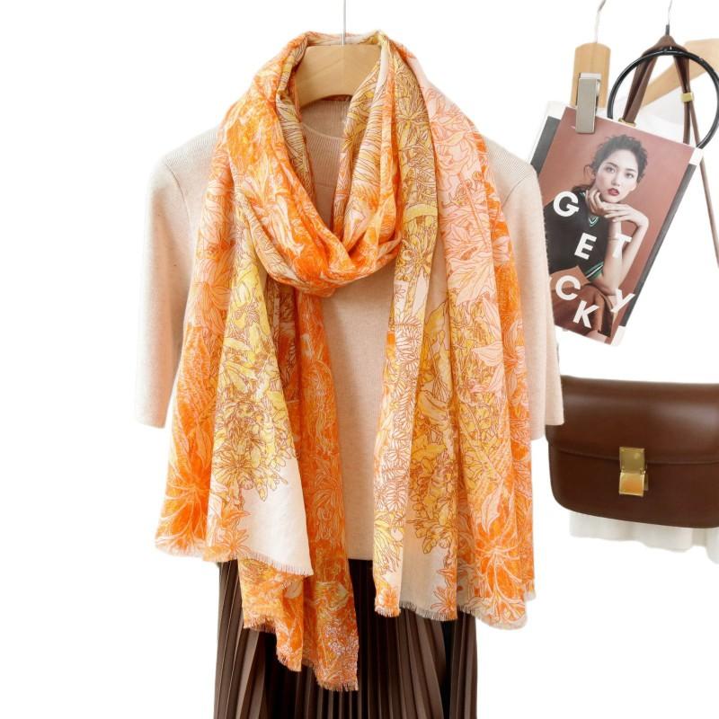 Unisex Wool Scarf 100% Floral Print Soft Warm Winter Shawl