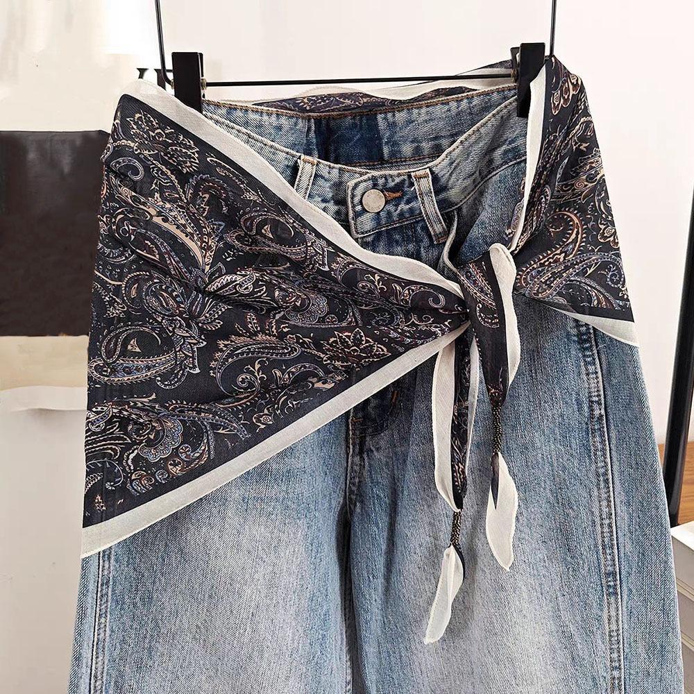 

Elegant Multi-functional Floral Triangle Scarf Floral Tie-Dye Women s Necktie Triangle cotton Ethnic Print Scarf Matching Pants