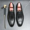 Men's Cross-Border Stylish Slip-On Leather Business Casual Shoes, Fashionable Black Wedding Loafers