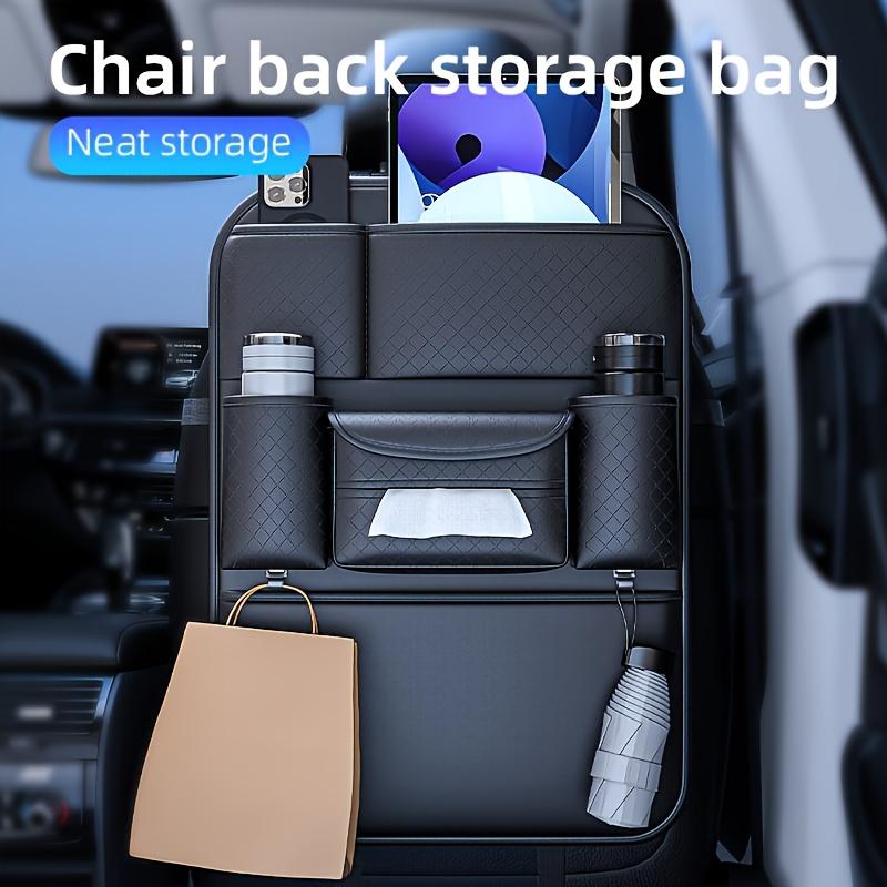 High Quality Black Car Seat Back Organizer - Large Capacity PU Leather Storage Bag for Water Bottles, Tablets, Laptops And Accessories