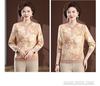 Mom's Elegant Summer Long-Sleeve Blouse - Chinese & National Style for Middle-Aged Women