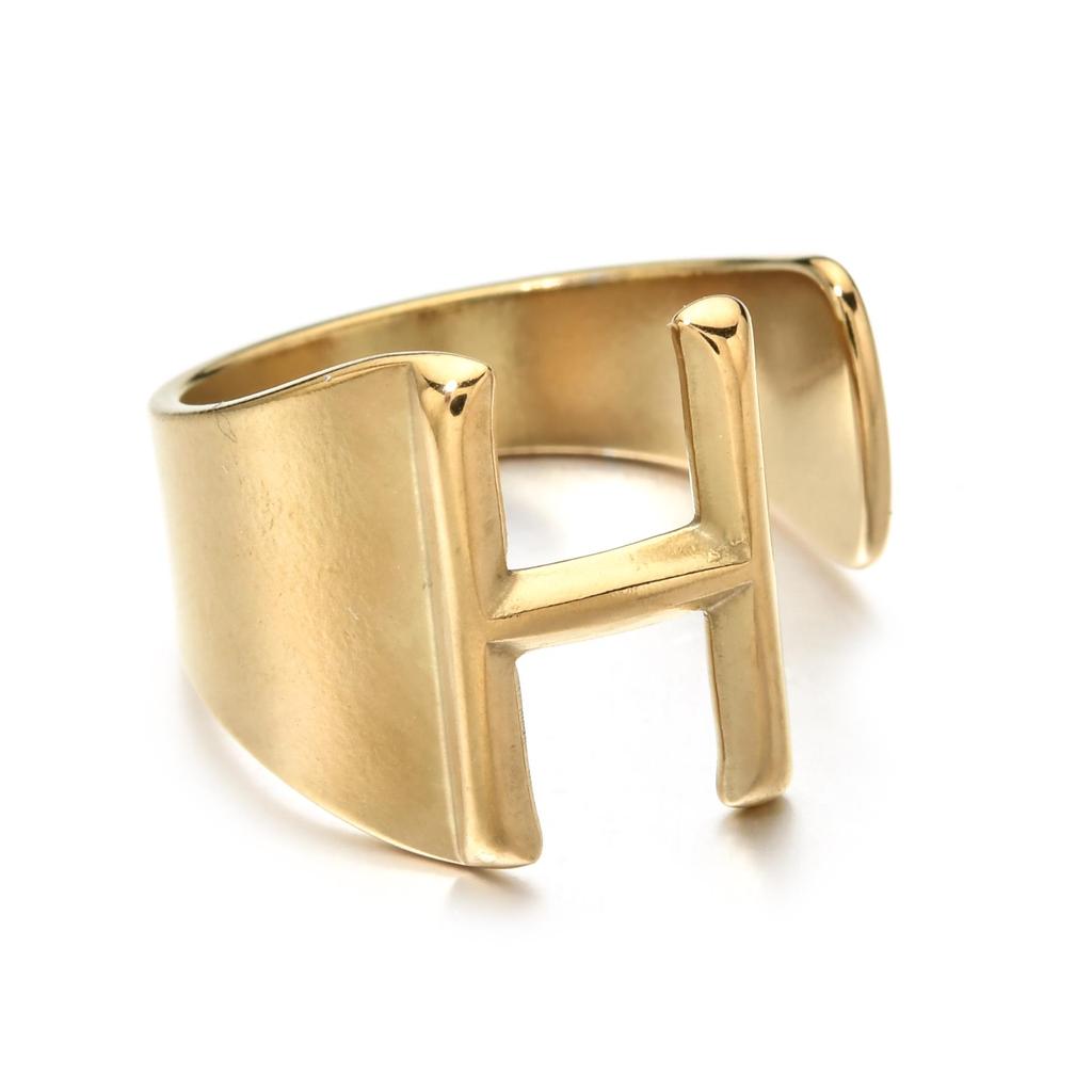 18K Gold Stainless Steel Letter Ring – Fashionable Open European & American Style, Women's Adjustable Titanium Steel Ring