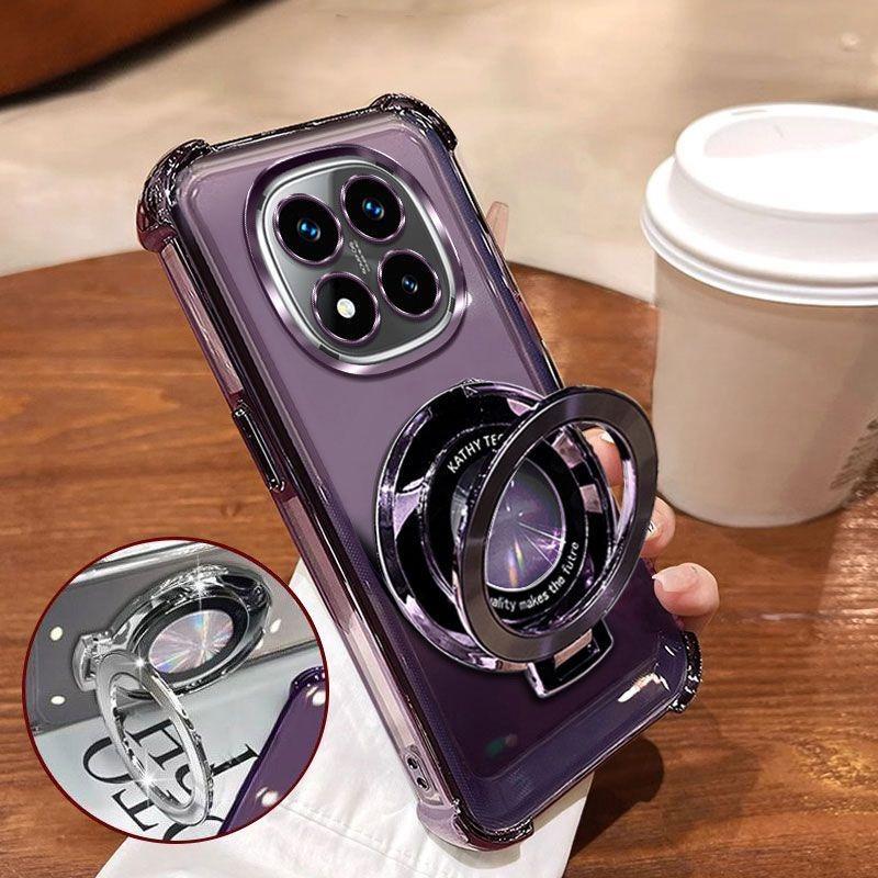 Phone Case For Xiaomi Redmi Note 14 15 Pro Plus 15 15C 14C 14S 4G 5G Magnetic Holder Stand Plating Soft Clear Shockproof Cover