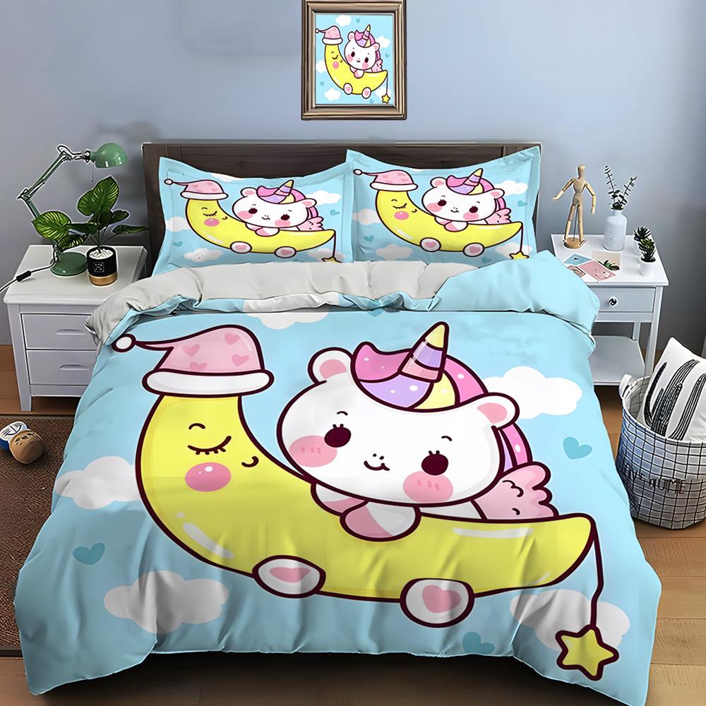 Cute Cartoon Unicorn Print Bedding Set Duvet Cover 1 Duvet Cover 2 Pillowcases Adult And Kids Bedding Set Luxury Holiday Gifts