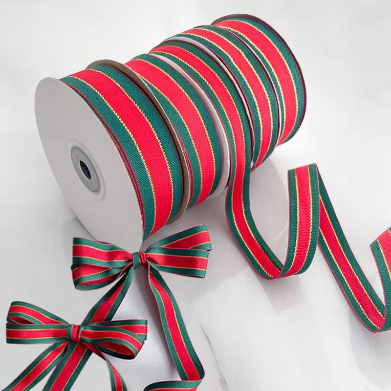 25Yards/Roll Stripes Ribbon DIY Crafts Bows Floral Decor Red Green Ribbons for Cake Box Gift Packaging 2.5cm Christmas