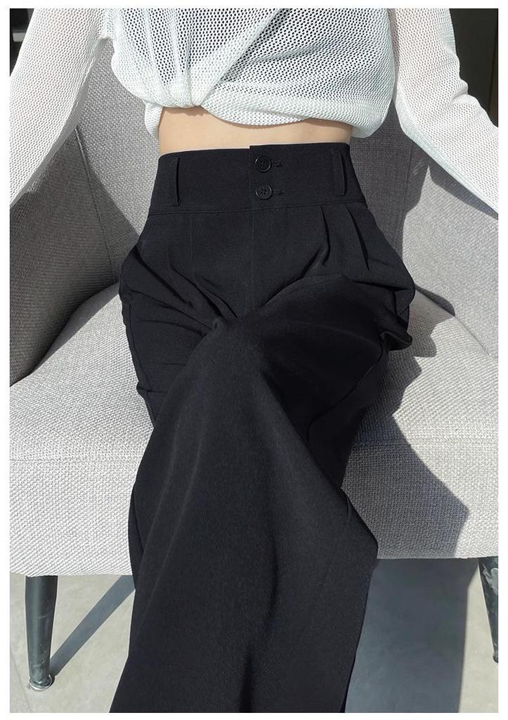 Summer 2025 Women's High-Waist Slim Fit Ice Silk Wide-Leg Pants