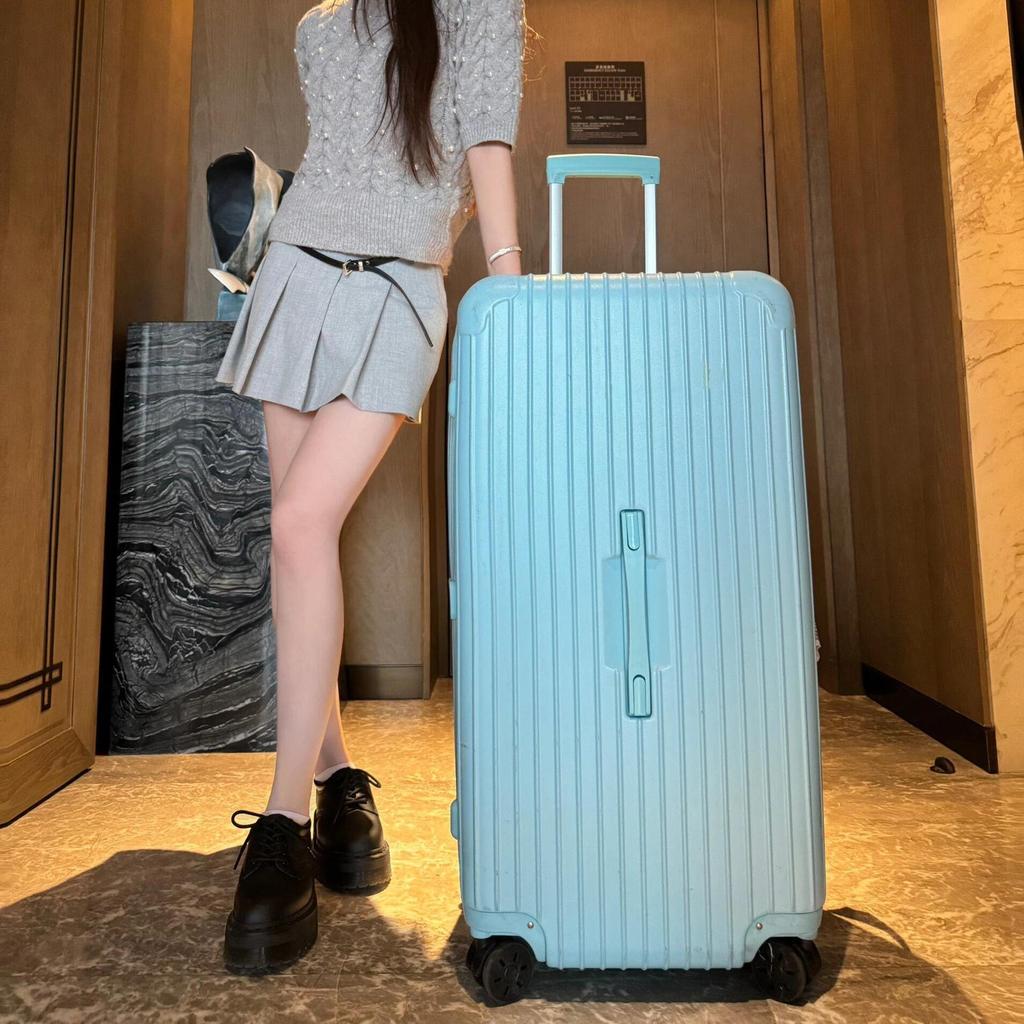 Thickened 24" PC Trolley Case: Drop-resistant, Large Capacity Suitcase with Combination Lock, Available in 26" & 30" Sizes, Leather Accent for Women.