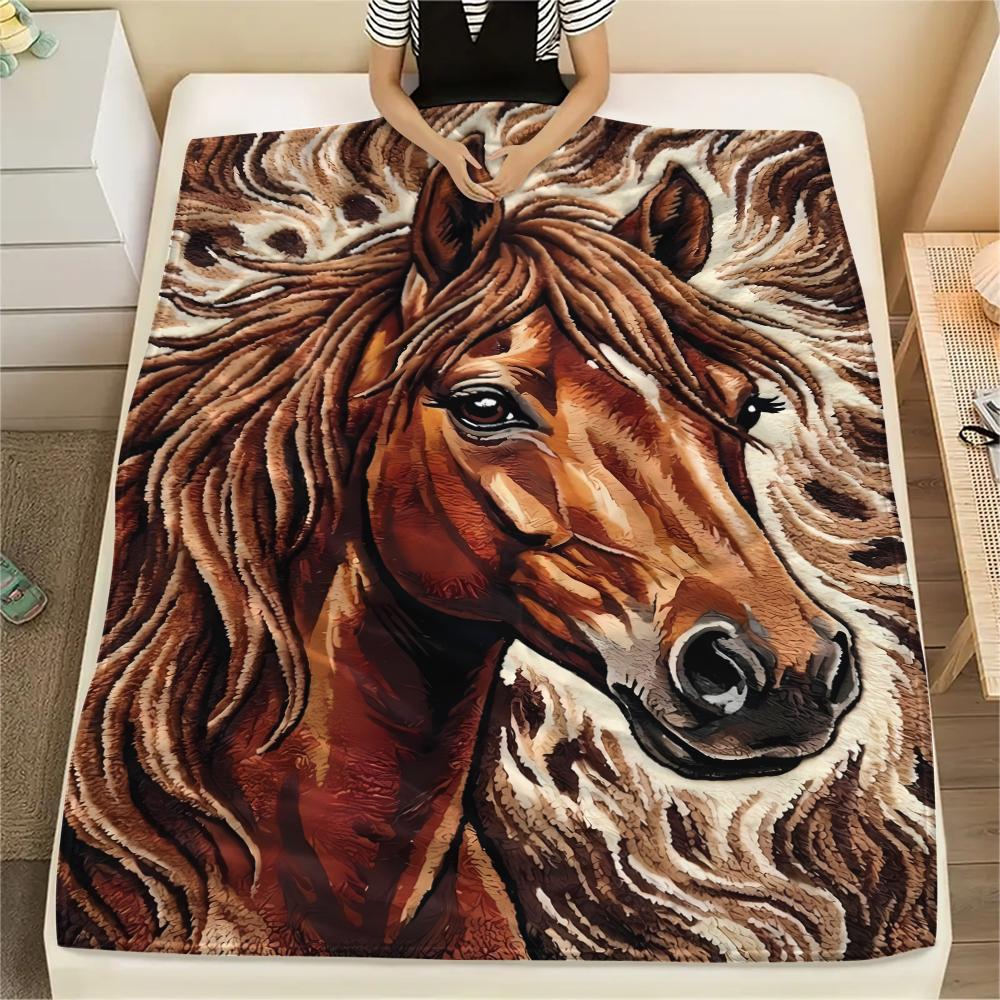 Felt wool lamb and horse lion Print Flannel Blanket,High quality Comfortable for All Seasons,Home Decor,Warmth and Comfort,Perfect for Christmas Gifts