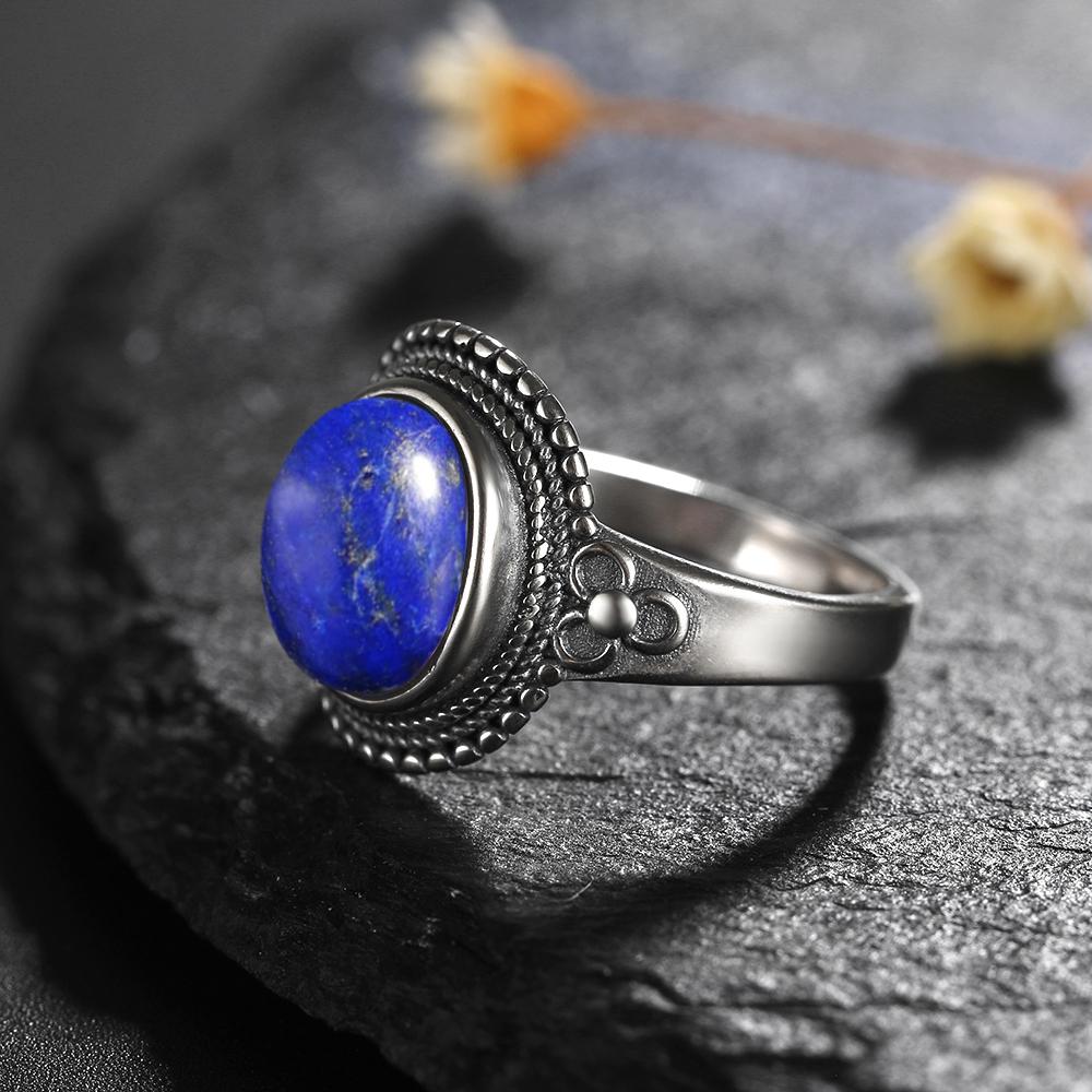 Natural 8*10MM Lapis Lazuli Finger Ring  Rings for Women Gift S Silver Flower Shaped Ring
