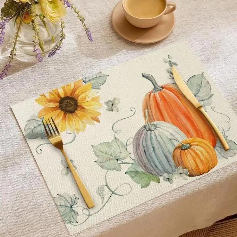 1PC Fall Pumpkin Placemats for Dining Table Autumn Thanksgiving Seasonal Holiday Decoration Rustic Washable Table Mats