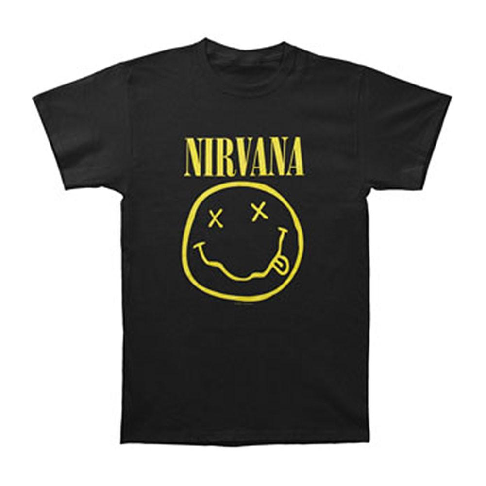 Men s Nirvana Smile Face Logo Slim Fit T-shirt Large Black 2XL