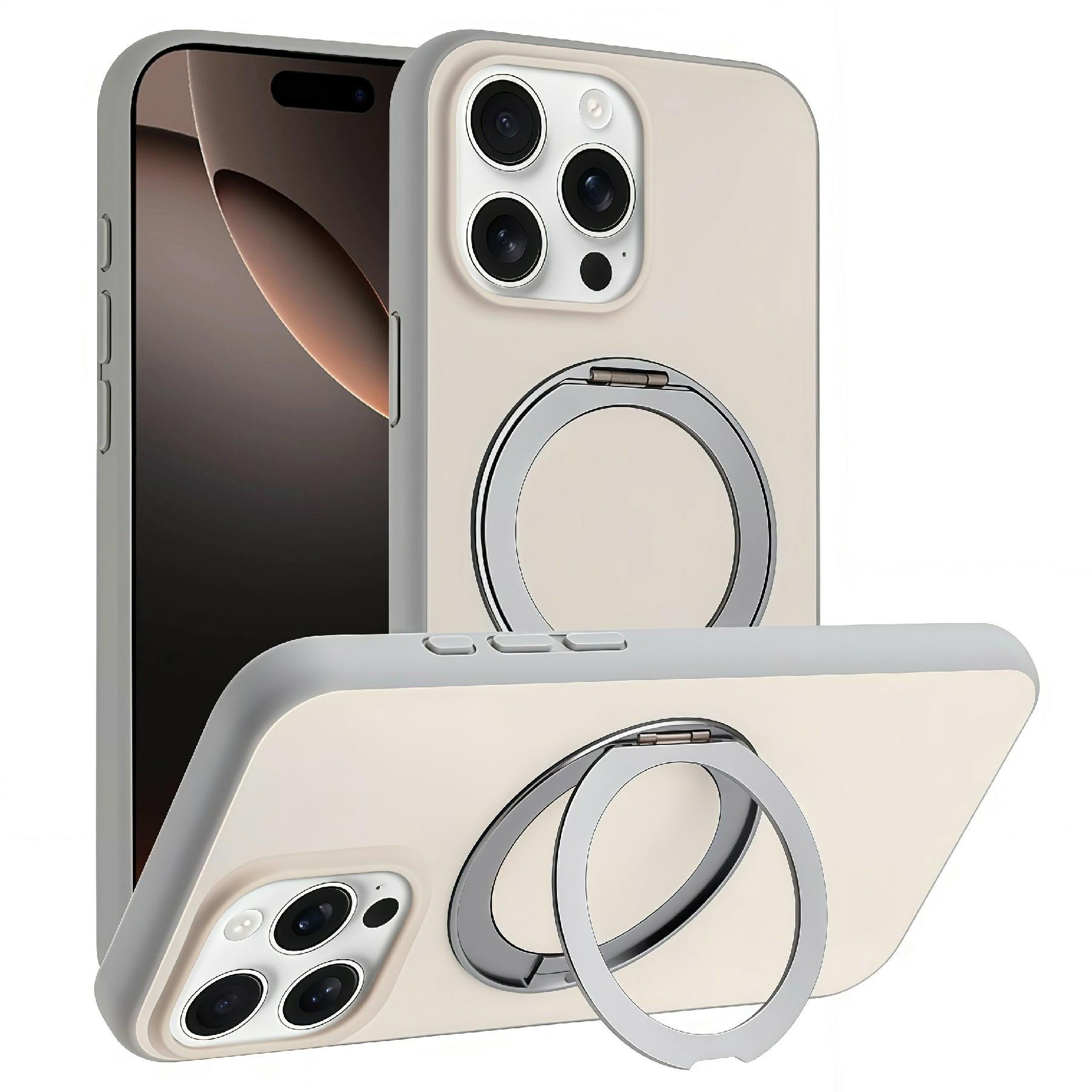 

For iPhone 16 Pro Magnetic Case Rotary Kickstand Skin Touch PC + TPU Phone Cover Support Wireless Charging