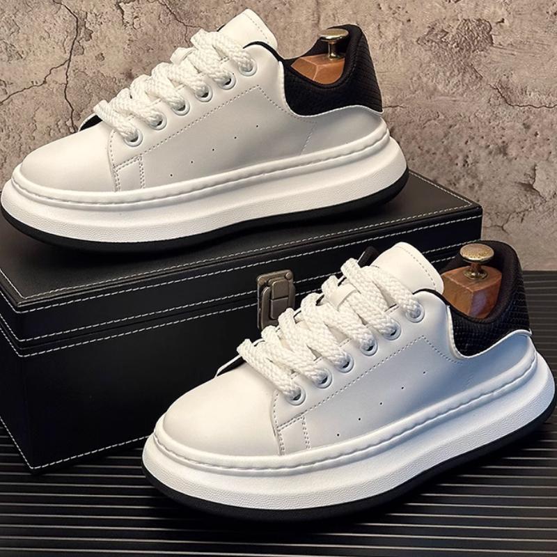 Fashion Men's Thick-soled, Height-increasing Leather Sports and Casual Sneakers, Low-top Soft-soled Breaded Shoes Are Trendy B36