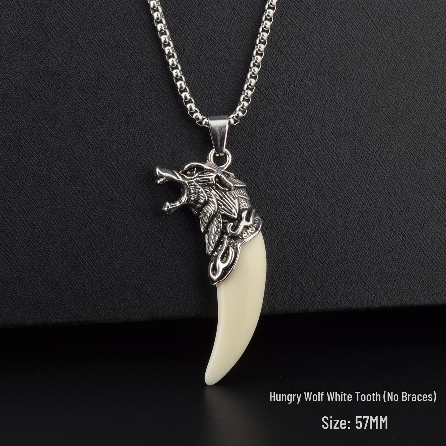 Wolf Fang Pendant Necklace: Titanium Steel & Resin Sweater Chain for Men