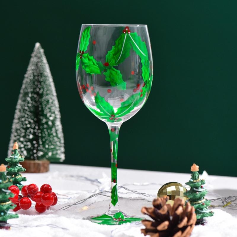 Christmas Themed Wine Glass Goblet High Stem Drinking Cup for Festival Holiday Party Decoration and Toasting Drinkware