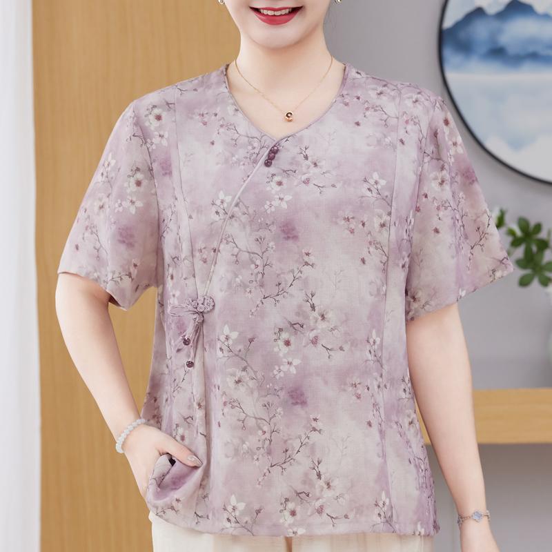 

Большие размеры 3XL-8XL Оверсайз Повседневные блузки для женщин Топы Свободная рубашка с коротким рукавом Летняя винтажная одежда 8XL фиолетовый