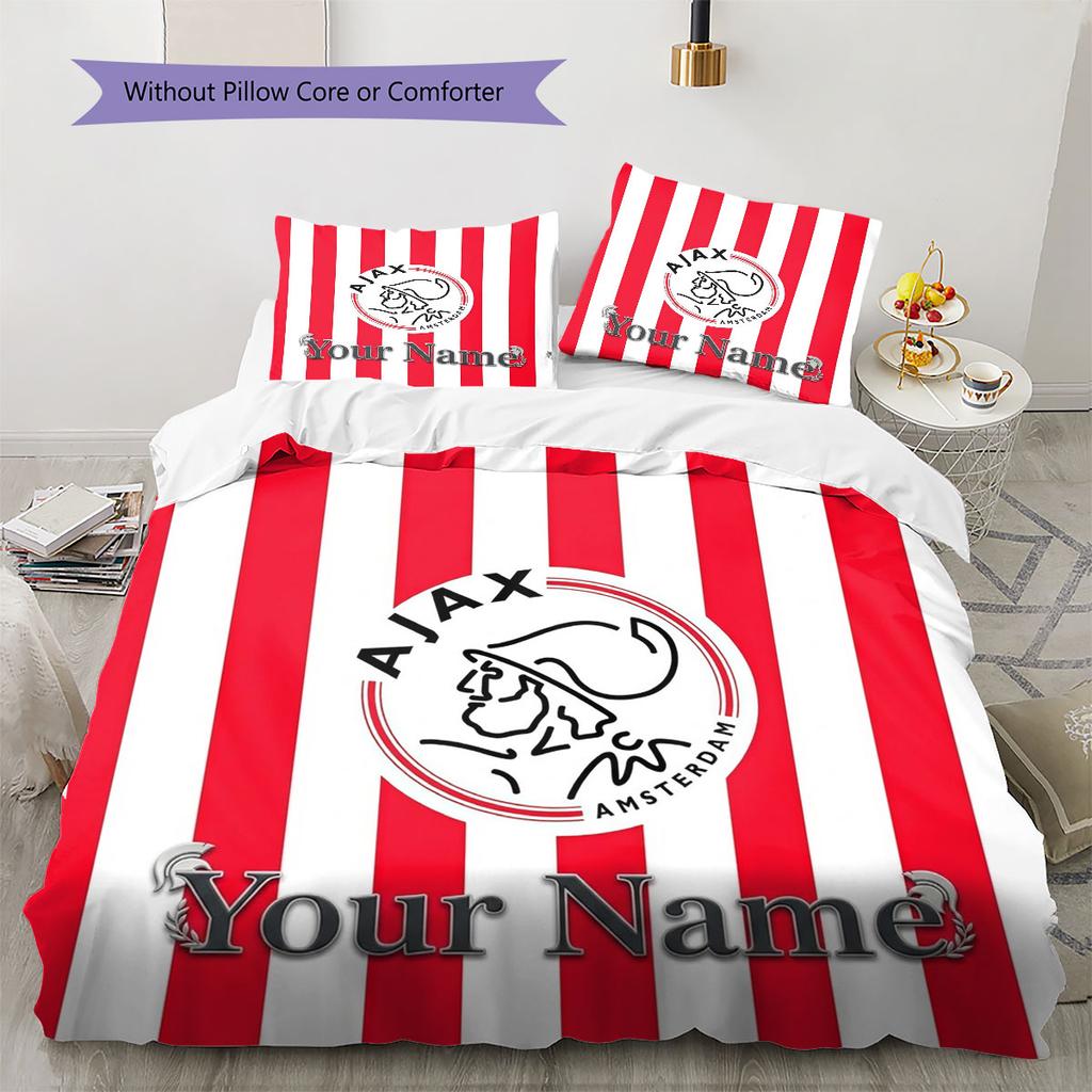 AFC Ajax Custom Name Pattern Bedding,Quilt Set Quilt Cover Pillowcase Home Birthday Gift(1 * Duvet Cover + 2 * Pillowcase, Without Core)