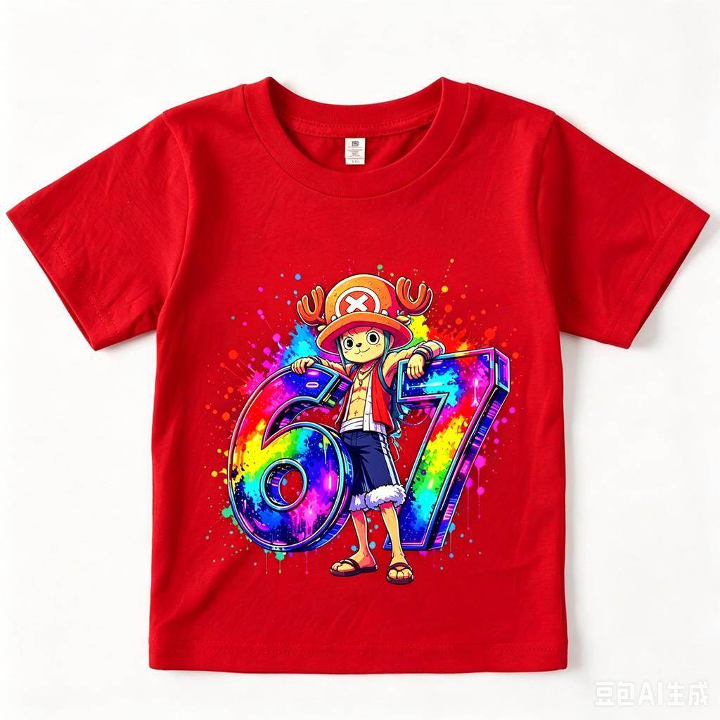 One Piece Tony Tony Chopper 67 Printed Cotton T Shirt Casual Short Sleeve Tee for Kids Boys Girls