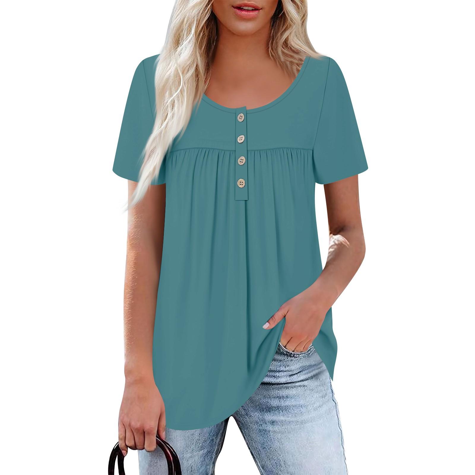 

Женский повседневный топ с круглым вырезом, коротким рукавом, воротником на пуговицах, оборкой на груди, однотонный топ XXXL