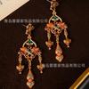 Vintage Court Antique Hollowed Out Glazed Pendant Earrings With A Classical Elegant Temperament
