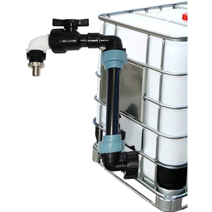 Robinet à bec col de cygne, adaptateur avec 2 becs, vanne d'arrêt à filetage allongé, adaptateur IBC 3/4 pouce (tête simple)