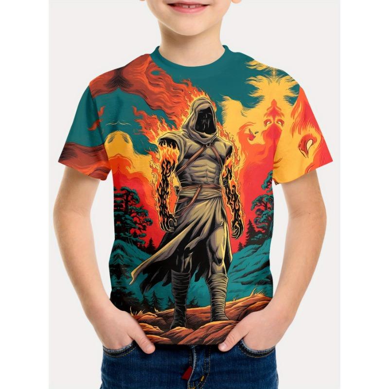 Summer Round Neck 3D Cartoon Pattern Printed T-shirts Fashionable Casual Short Sleeved Children's Boy T-shirts