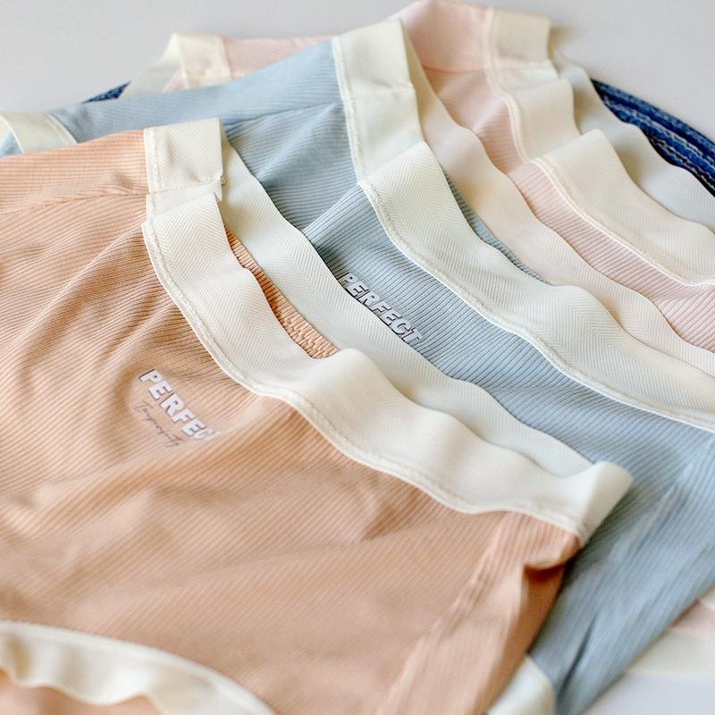 Ribbed Mid Waist Underwear Hip Wrap Breathable Women's Panties Comfortable Simple Triangles Threaded Panty