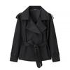 Solid Lapel Lace Up Trench Coat Women Fashion Full Sleeve Waist Cinching Street Windbreak Spring Office Lady Chic Outwear