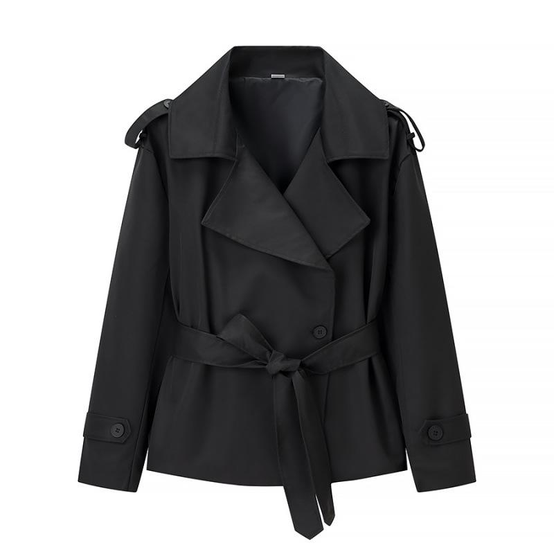 Solid Lapel Lace Up Trench Coat Women Fashion Full Sleeve Waist Cinching Street Windbreak Spring Office Lady Chic Outwear