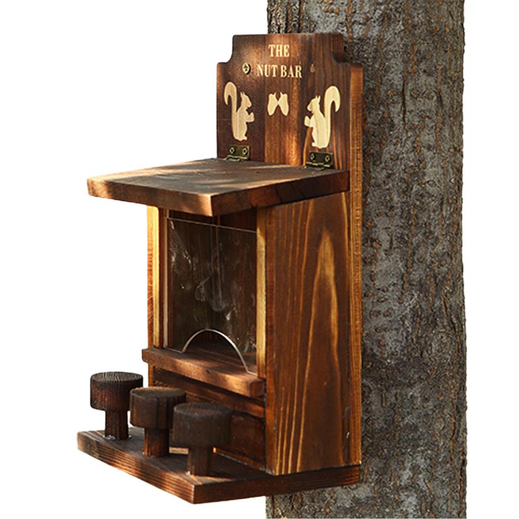 Squirrel Feeders with 3 Small Stool Outdoor hanging pet food storage box squirrel picnic table feeder for garden decoration