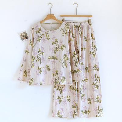 2026 Neues Frühjahr/Sommer Damen-Pyjama-Set 100% Baumwolle Rundhals Chinesisch Langarm Hose Hauskleidung Nachtwäsche Damen