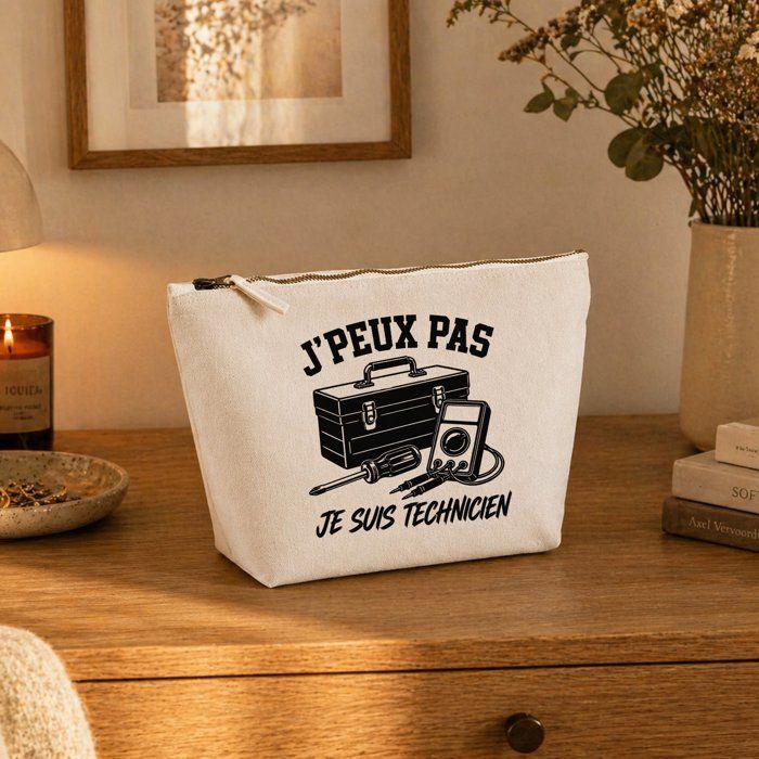 Trousse de toilette - PLANETEE - J'peux pas minimaliste (Technicien) - Beige - 100% coton - 3 L zippée