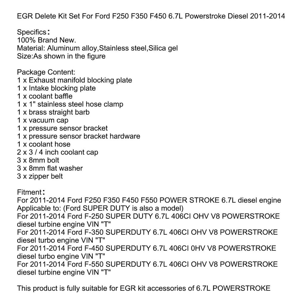 EGR Delete Kit Set For Ford F250 F350 F450 6.7L Powerstroke Diesel 2011-2014