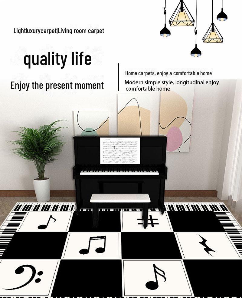 Geometric Music Instrument Crystal Velvet Non-Slip Sound-Insulating Piano & Drum Floor Mat - Dirt-Resistant, Washable Carpet