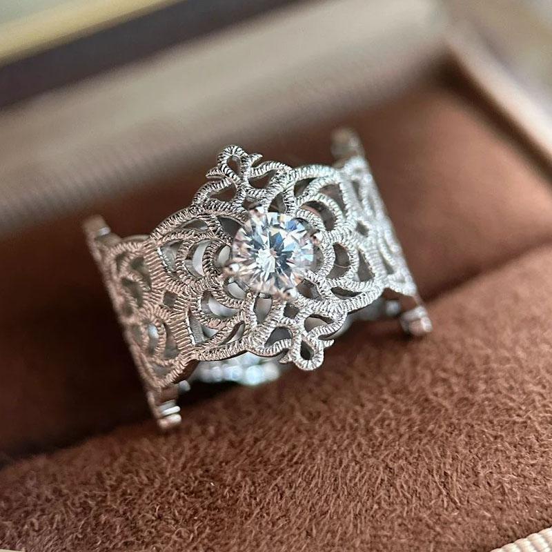 925 Sterling Silver Rings for Women Couple Minimalist Handmade Simple Wide Hollow Ring Fine Jewelry Gift Prevent Allergy
