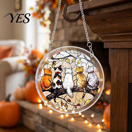 UV Printed Suncatcher Halloween Scary Bat Pumpkin Acrylic Jigsaw Puzzle Suncatcher, Stained Glass Style Unique Sun Catcher Gift Window Hanging