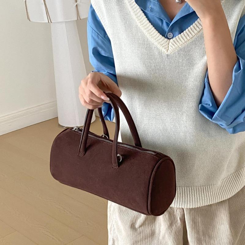 New Hand-held Bowling Bag Simple Retro Autumn and Winter Portable Suede Bag Niche Shoulder Messenger Bag