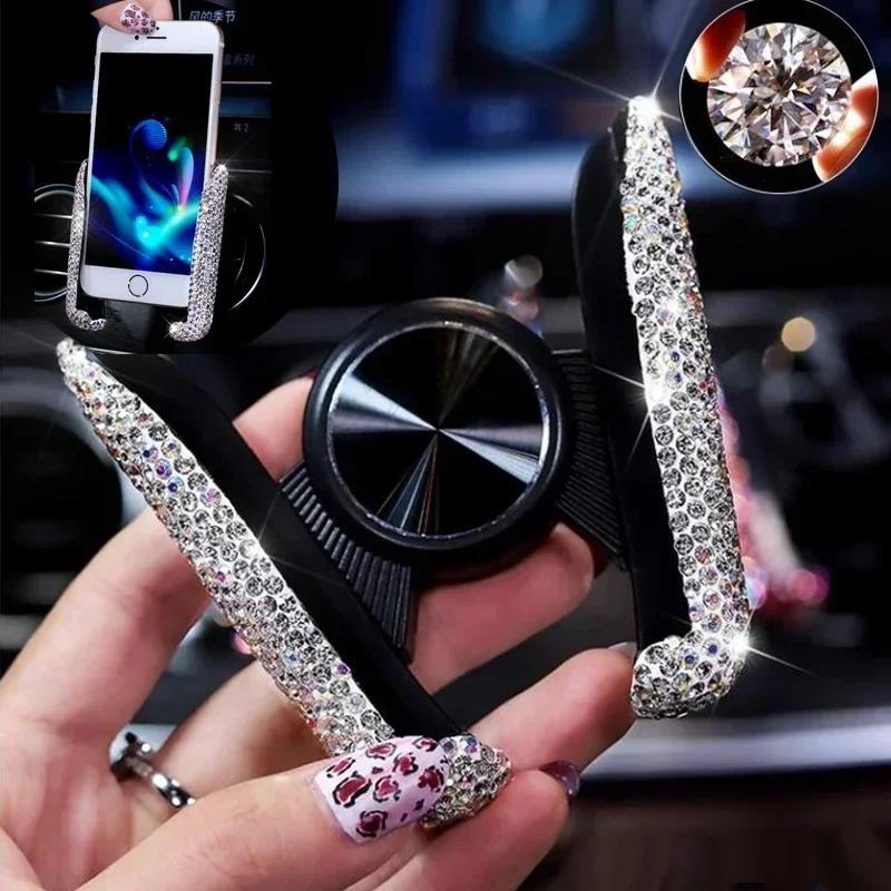 Car Phone Holder Diamond Crystal Car Air Vent Mount Clip Mobile Phone Holder Stand In Auto Bracket Interior Accessories