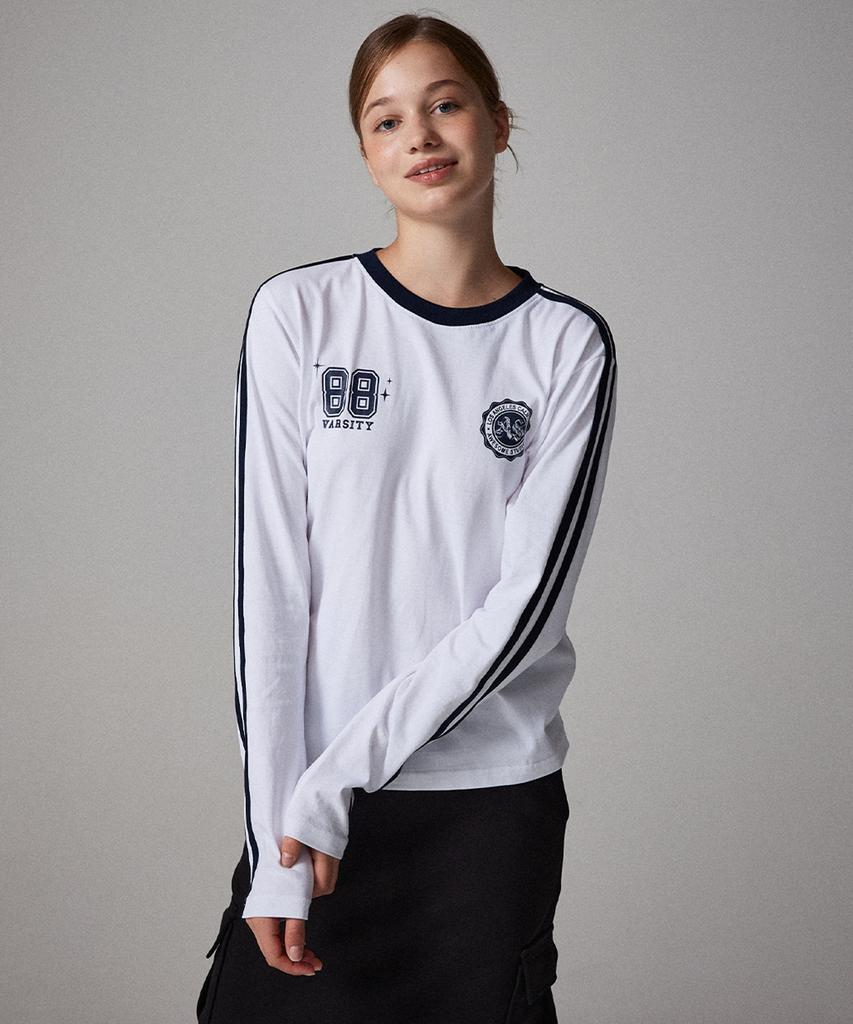 AWESOME STUDIO Football Line Color Block Long Sleeve Tee Wine
