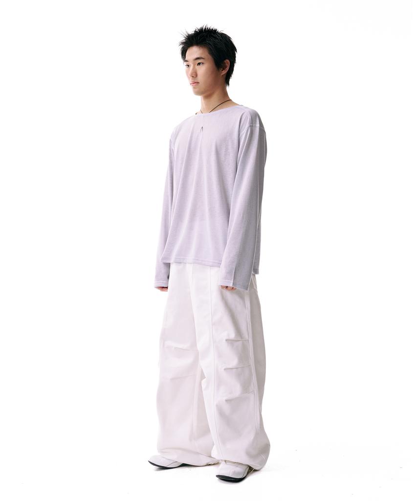 AAKAM Knee Pin-Tuck Printed Denim Pants (White)