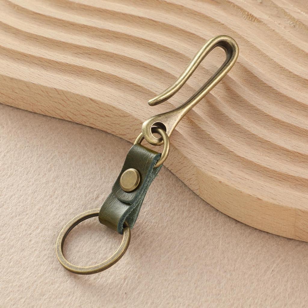 Cowhide Distressed Alloy Waist Hanger Keychain - Creative, Portable, Genuine Leather Pendant for Car Keys