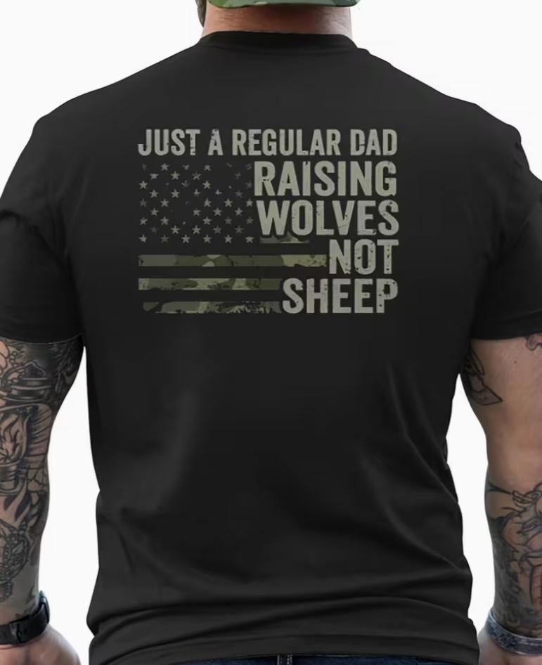 Unisexs Funny Tshirt Usa Flag Soldier Camo Regular Fit Raise Wolves Not Sheep Unisexs Back Print Tshirt