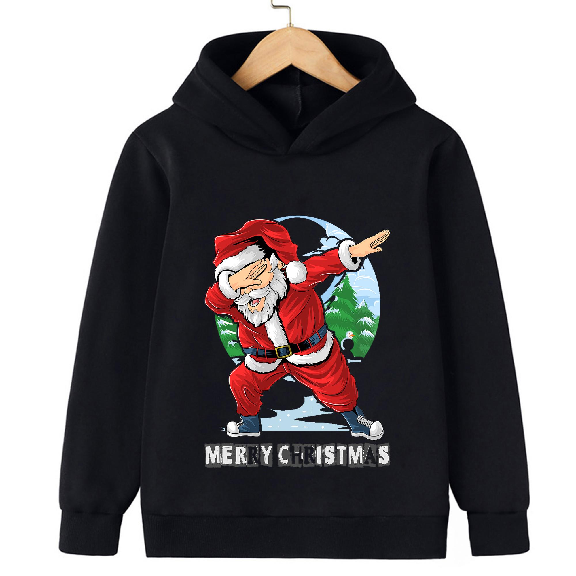 

Різдвяний Міцний Смішний Санта Клаус Дитячий Пуловер Худі Толстовка з Капюшоном для Дівчинки Веселого Різдва 160