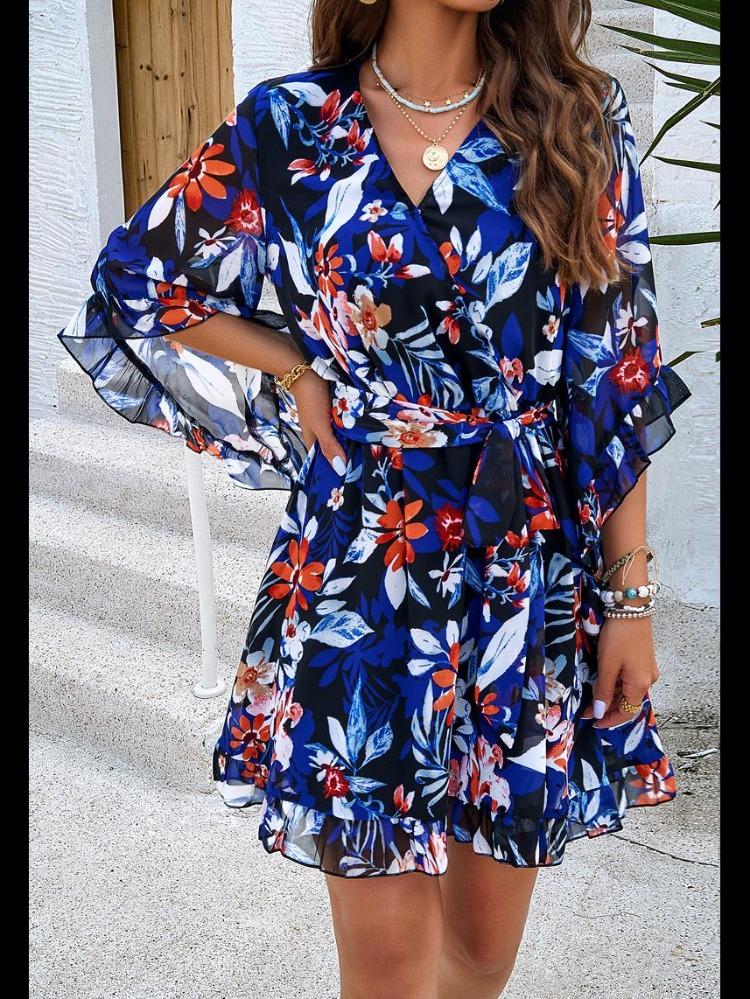 Elegant Lace Printed Dress for Women Spring Summer by Diyun