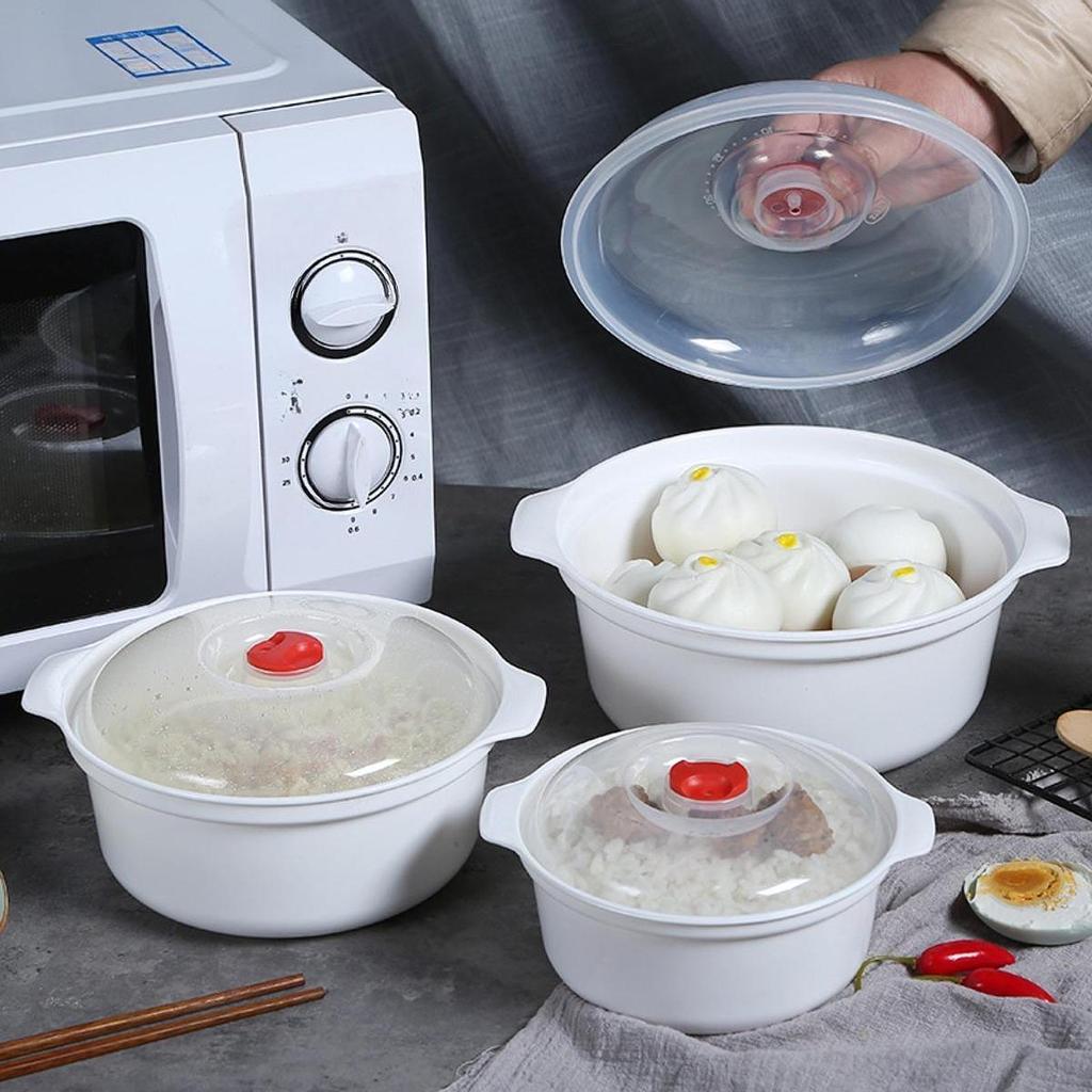 Bol Vaporizador de Comida para Microondas con Tapa - Contenedor de Alimentos Grande de 2.4L para Calentar y Cocinar al Vapor