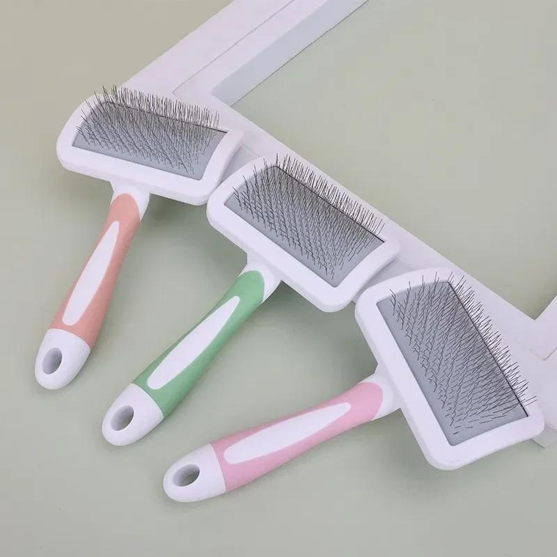 Stainless Steel Pet Hair Removal Comb Slicker Brush Anti Static Undercoat Removal Dual Sided Ergonomic Green Handle Long Hair Do