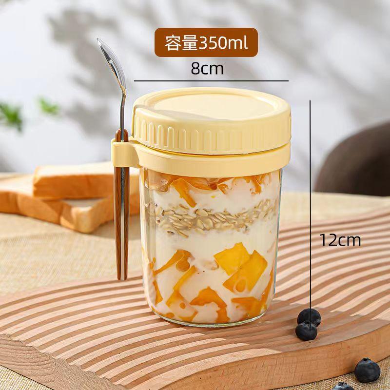 1 pièce Contenant pour porridge de nuit Lait Salade de fruits Rangement alimentaire Bocaux en verre Portables Tasses à petit-déjeuner pour céréales Bouteille d'eau Article de cuisine